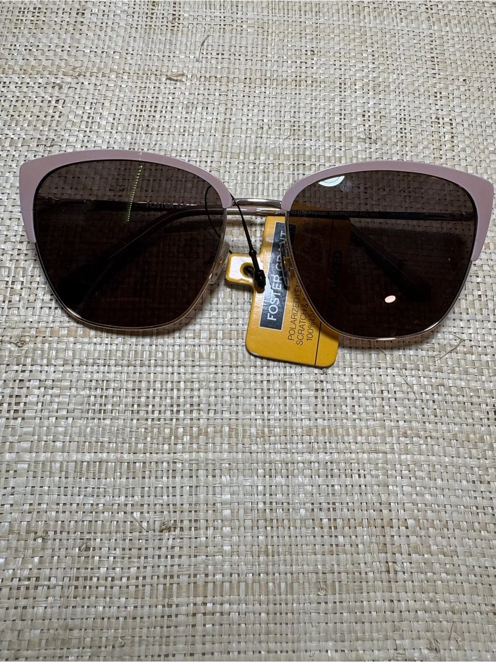 NWT Foster Grant Polarized Cat Eye Sunglasses Taupe Brown Gold Oversized